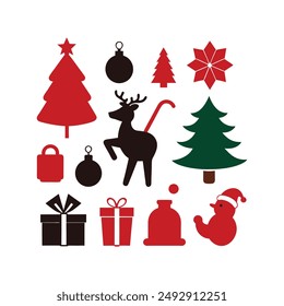 Enhance your holiday projects with this festive set of Christmas Day clip art silhouette icons. Perfect for decorations, greeting cards, and more, these vector illustrations.