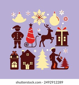 Enhance your holiday projects with this festive set of Christmas Day clip art silhouette icons. Perfect for decorations, greeting cards, and more, these vector illustrations.