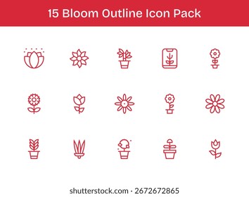 Mejora tus proyectos con 15 iconos de contorno temáticos en torno a Bloom, ideales para diseños limpios y profesionales.