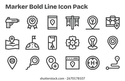 Enhance your projects with 18 Bold Line icons themed around Marker, ideal for clean and professional designs.
