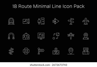 Aprimore seus projetos com 18 ícones de Linha Mínima temáticos em torno de Route, ideal para projetos limpos e profissionais.