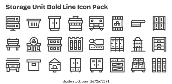Mejore sus proyectos con 24 iconos de Bold Outline temáticos en torno a la unidad de almacenamiento, ideal para diseños limpios y profesionales.
