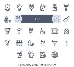 Enhance your projects with 24 Bold Line icons themed around Bar, ideal for clean and professional designs.