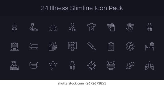 Enhance your projects with 24 Slim Line icons themed around Illness, ideal for clean and professional designs.