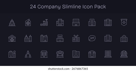 Verbessern Sie Ihre Projekte mit 24 Slim Line-Symbolen rund um das Thema Unternehmen, ideal für saubere und professionelle Designs.