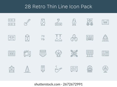 Enhance your projects with 28 Thin Line icons themed around Retro, ideal for clean and professional designs.