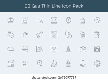 Enhance your projects with 28 Thin Line icons themed around Gas, ideal for clean and professional designs.