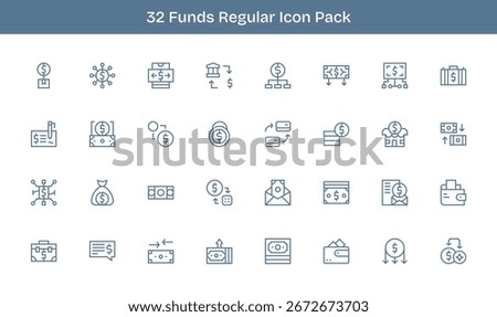 Enhance your projects with 32 Regular Line icons themed around Funds, ideal for clean and professional designs.