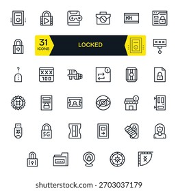 Mejore sus proyectos con 35 iconos de línea regular temáticos alrededor de Locked, ideal para diseños limpios y profesionales.