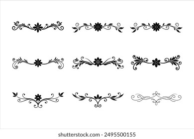 Enhance your projects with our elegant floral divider black silhouette vector illustration bundle, featuring intricate and stylish designs perfect for various digital and print uses