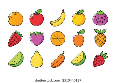 Enhance your projects with this vibrant set of colorful fresh fruit clip art. Perfect for digital design, crafting, and printables, these high-quality fruit illustrations add a juicy pop to any creati