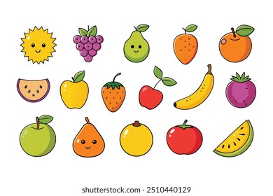 Enhance your projects with this vibrant set of colorful fresh fruit clip art. Perfect for digital design, crafting, and printables, these high-quality fruit illustrations add a juicy pop to any creati
