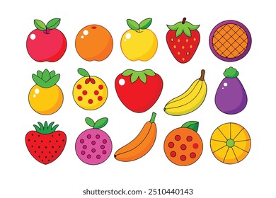Enhance your projects with this vibrant set of colorful fresh fruit clip art. Perfect for digital design, crafting, and printables, these high-quality fruit illustrations add a juicy pop to any creati