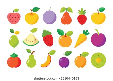 Aprimore seus projetos com este conjunto vibrante de arte clipe de frutas frescas coloridas. Perfeito para design digital, artesanato e impressão, essas ilustrações de frutas de alta qualidade adicionam um pop suculento a qualquer creati