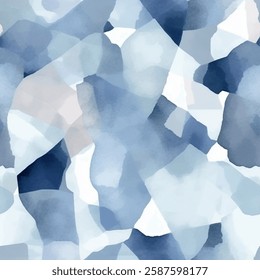 Enhance your space with this watercolor-inspired seamless pattern featuring abstract,overlapping shapes in soothing blue and white hues. Ideal for modern home decor,fashion,or digital background