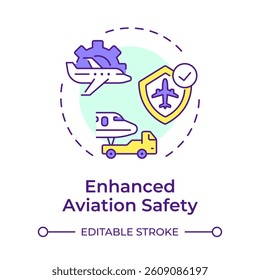 Enhanced aviation safety multi color concept icon. Flight security, aircraft maintenance. Round shape line illustration. Abstract idea. Graphic design. Easy to use in article, blog post
