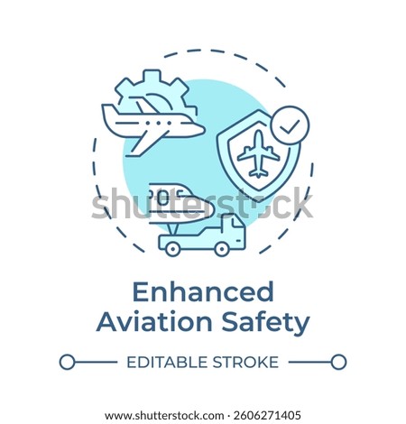Enhanced aviation safety soft blue concept icon. Flight security, aircraft maintenance. Round shape line illustration. Abstract idea. Graphic design. Easy to use in article, blog post
