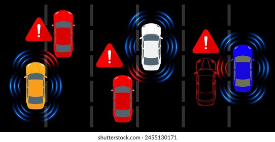 Enhanced Car Autopilot. Advanced Blind Spot Warning System and Car Autopilot for Side Lane Detection. Proactive Safety with Smart Autonomous Cars and Road Scanning. Vector.