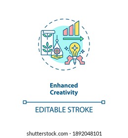 Enhanced creativity concept icon. Workspace for productive work. Motivation for job performance, Biophilia idea thin line illustration. Vector isolated outline RGB color drawing. Editable stroke