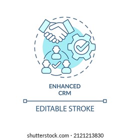 Enhanced CRM turquoise concept icon. Business technology. Advantages of UCaaS abstract idea thin line illustration. Isolated outline drawing. Editable stroke. Arial, Myriad Pro-Bold fonts used