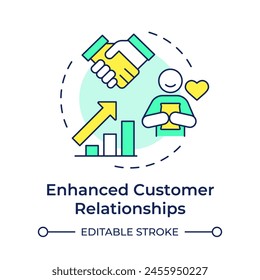 Enhanced customer relationships multi color concept icon. Communication processes, sales management. Round shape line illustration. Abstract idea. Graphic design. Easy to use in infographic