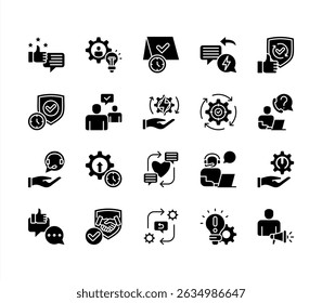 Conjunto de colección de íconos de Asistencia al cliente mejorada. Contiene asistencia, mesa de ayuda, servicio, satisfacción, resolución, Comentarios, ícono de respuesta. Simple Ilustración vectorial plana.