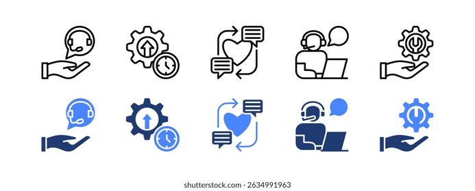 Enhanced customer support icon set with Assistance, Efficiency, Empathy, Helpdesk, Service.