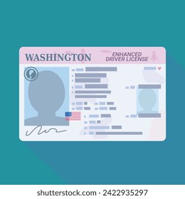 Enhanced driver's license from the US state of Washington in flat design style on a blue background