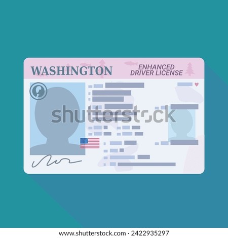 Enhanced driver's license from the US state of Washington in flat design style on a blue background