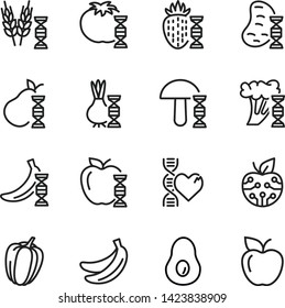 Enhanced food line icon set. Genetically modified fruit, vegetables, wheat. Food concept. Can be used for topics like biotechnology, farming, science