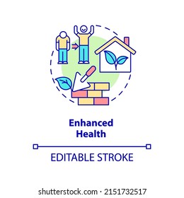 Enhanced health concept icon. Benefit of sustainable architecture abstract idea thin line illustration. Healthy lifestyle. Isolated outline drawing. Editable stroke. Arial, Myriad Pro-Bold fonts used