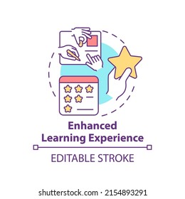 Enhanced Learning Experience Concept Icon. Gamification Benefit. Education Trend Abstract Idea Thin Line Illustration. Isolated Outline Drawing. Editable Stroke. Arial, Myriad Pro-Bold Fonts Use