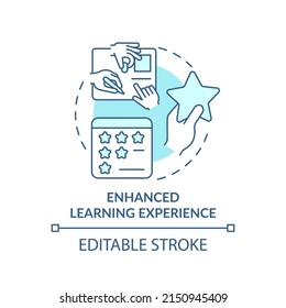Enhanced learning experience turquoise concept icon. Gamification benefit. Education abstract idea thin line illustration. Isolated outline drawing. Editable stroke. Arial, Myriad Pro-Bold fonts use