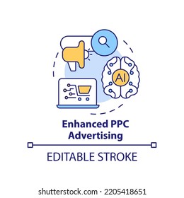 Enhanced PPC advertising concept icon. AI integration in marketing abstract idea thin line illustration. Isolated outline drawing. Editable stroke. Arial, Myriad Pro-Bold fonts used