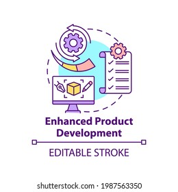 Enhanced product development concept icon. Open innovation benefit idea thin line illustration. Ideas generation. Building market strategy. Vector isolated outline RGB color drawing. Editable stroke