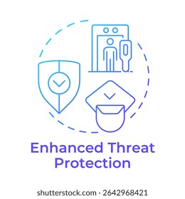 Enhanced threat protection blue gradient concept icon. Benefit of physical security. Effective risks protection. Round shape line illustration. Abstract idea. Graphic design. Easy to use in booklet