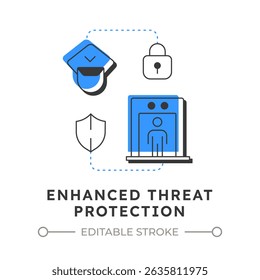 Enhanced threat protection flat outline concept icon. Benefit of physical security. Effective risks protection. Modern line illustration with blue glyphs. Conceptual visual. Easy to edit