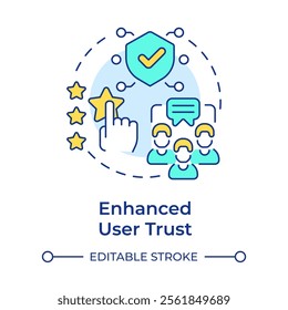 Enhanced user trust multi color concept icon. Reliable verifiable information. Benefit of RAG services. Round shape line illustration. Abstract idea. Graphic design. Easy to use in presentation