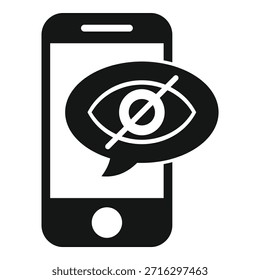 Enhancing privacy and online security, a smartphone displays a blocked eye within a speech bubble, symbolizing restricted viewing and data protection