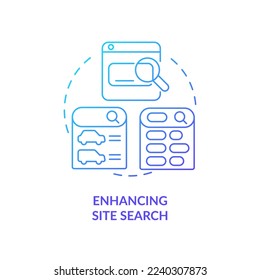 Enhancing site search blue gradient concept icon. Way to use dynamic content abstract idea thin line illustration. Results optimization. Isolated outline drawing. Myriad Pro-Bold font used