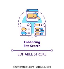 Enhancing site search concept icon. Way to use dynamic content abstract idea thin line illustration. Results optimization. Isolated outline drawing. Editable stroke. Arial, Myriad Pro-Bold fonts used