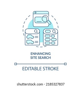 Enhancing site search turquoise concept icon. Way to use dynamic content abstract idea thin line illustration. Isolated outline drawing. Editable stroke. Arial, Myriad Pro-Bold fonts used