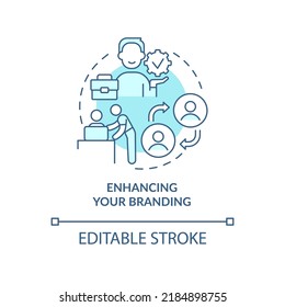 Enhancing your branding turquoise concept icon. Experience. Onboarding challenge abstract idea thin line illustration. Isolated outline drawing. Editable stroke. Arial, Myriad Pro-Bold fonts used