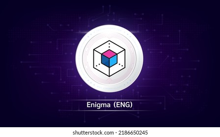 Enigma coin cryptocurrency token symbol. Coin icon on dark  background. Technology for finance in International stock blockchain. Vector illustration.