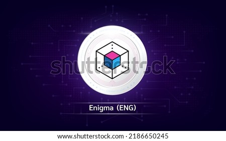 Enigma coin cryptocurrency token symbol. Coin icon on dark  background. Technology for finance in International stock blockchain. Vector illustration.