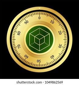 Enigma (ENG) cryptocurrency safe lock. Eps10 vector illustration isolated on black background.