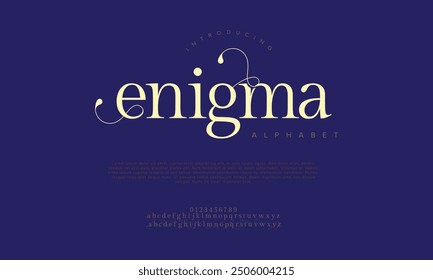 Enigma swash luxury elegant alphabet letters and numbers. Vintage wedding typography classic serif font decorative vintage retro. creative vector illustration