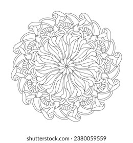 Enigmática bliss página de libro de adultos mandala colorante para el interior del libro kdp. Pétalos Pacíficos, Habilidad para Relajarse, Experiencias Cerebrales, Armonía, Retratos Pacíficos, Diseño Mandala de Belleza Floreciente.