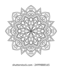 Enigmatic flowra mandala coloring book page. Easy Mandala Coloring Book Pages for Adults to Relax, Experiences Give Relief. Resizeable Vector File