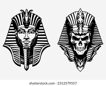 Enigmatic hand drawn logo design illustration featuring a pharaoh, symbolizing leadership, heritage, and grandeur